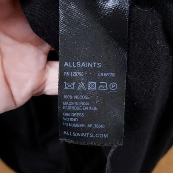 ALLSAINTS Shift Dress Womens Size 10 Black Beaded Trim Sleeveless Mini GIRI - Picture 6 of 10